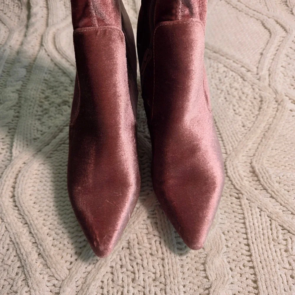 Yoki Bridget Crushed Velvet Over The Knee Boots Pink Pointed Toe Women 7.5